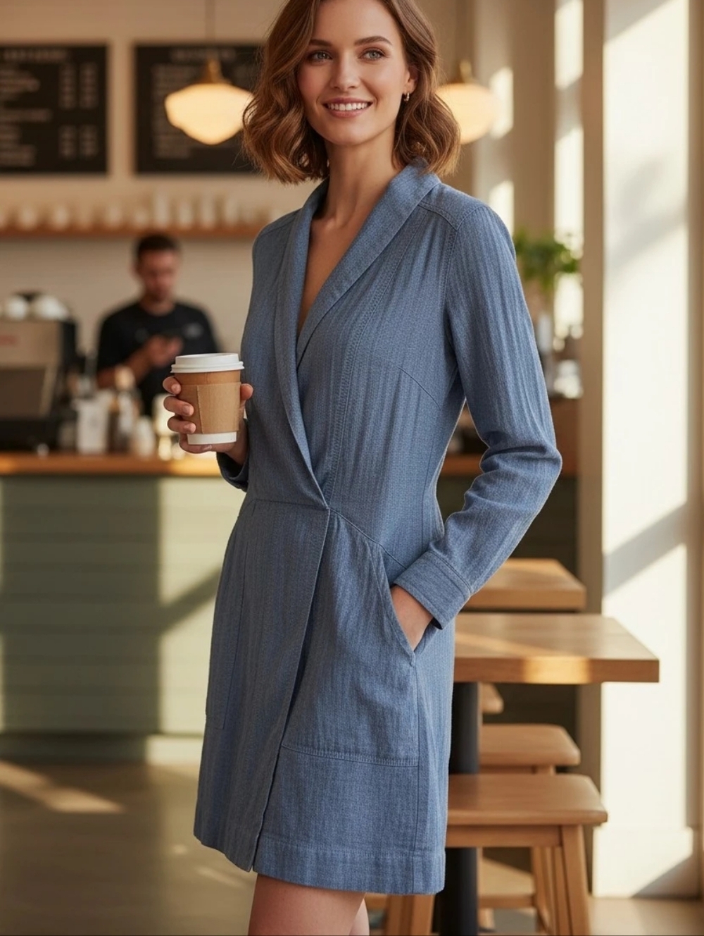 Free People Denim Textured Tunic with Pockets